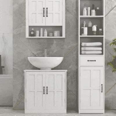 HOMCOM Armario de Pared para Baño con 2 Puertas y Estante Abierto para Aseo Dormitorio Ducha 60x19,8x58 cm Blanco