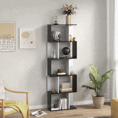 HOMCOM Mobile Libreria a 5 Ripiani in Truciolato Bianco e Nero