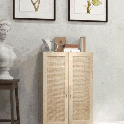 HOMCOM Armario de Salón con 2 Puertas de Rejilla y Estantes Ajustables Aparador de Estilo Bohemio 73x41x102 cm Natural