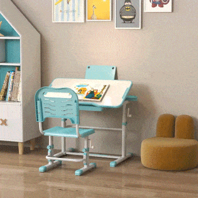 ZONEKIZ Conjunto de Secretária e Cadeira para Crianças com Altura Ajustável e Ângulo da Mesa Ajustável 80x49,5x82-104 cm Azul