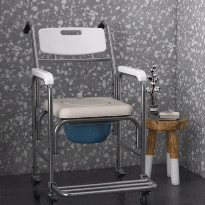 HOMCOM Chaise Percée Roulettes Acier Chromé HDPE Blanc