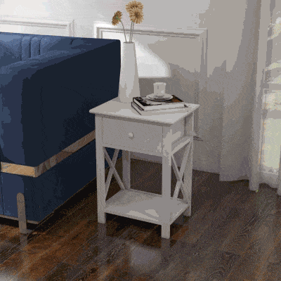 HOMCOM Table de Nuit Bois Blanc avec Tiroir