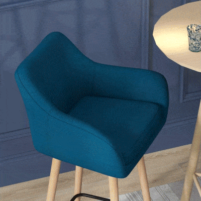 HOMCOM 2 Tabourets Bar Scandinave Bois Lin Bleu