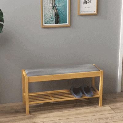 HOMCOM Banco Sapateira de Bambu com Assento Estofado para 3 Pares de Sapatos e Prateleira de 90x30x46 cm Madeira