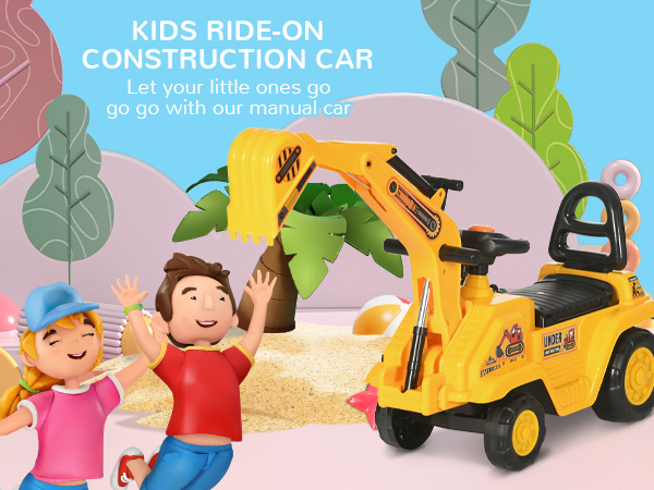 HOMCOM 3 in 1 Ride On Toy Excavator Digger Scooter Pulling