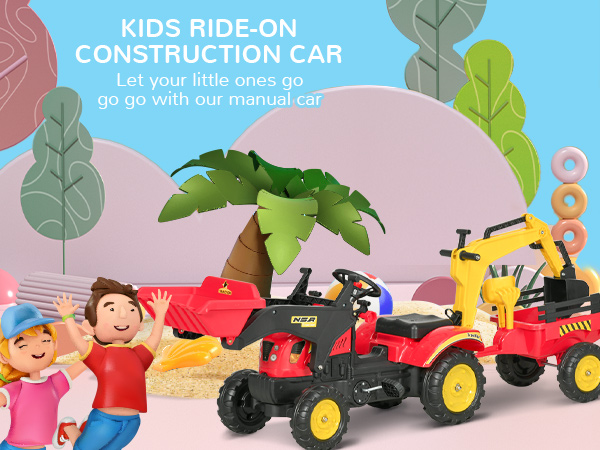 Aosom Ride On Excavator Bulldozer Toy Pedal Control w/ 6 Wheels