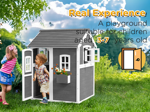 Outsunny Wooden Playhouse for Kids Outdoor with Floors