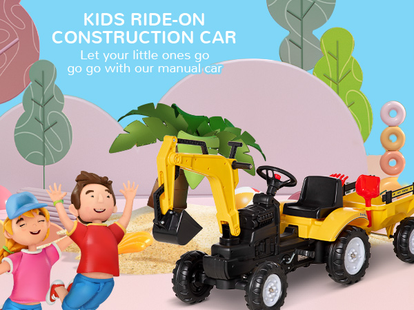 Aosom Ride-on Toy Pedal Digger Construction Car with Horn
