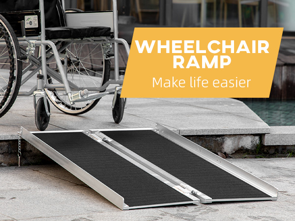 LIEKUMM 2FT Folding Portable Wheelchair Ramp, 30" Wide Aluminum Non-Slip Threshold