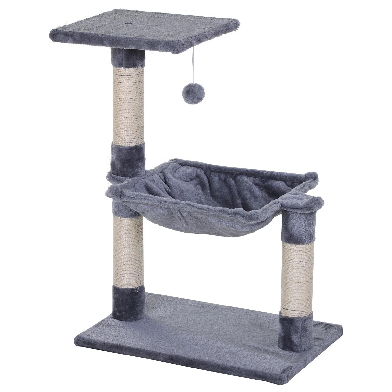 PawHut kattenboom, 85 cm, krabpaal voor katten, krasbescherming voor meubels, krabpaal met sisaltouw, kantelbescherming, pluche, crèmewit