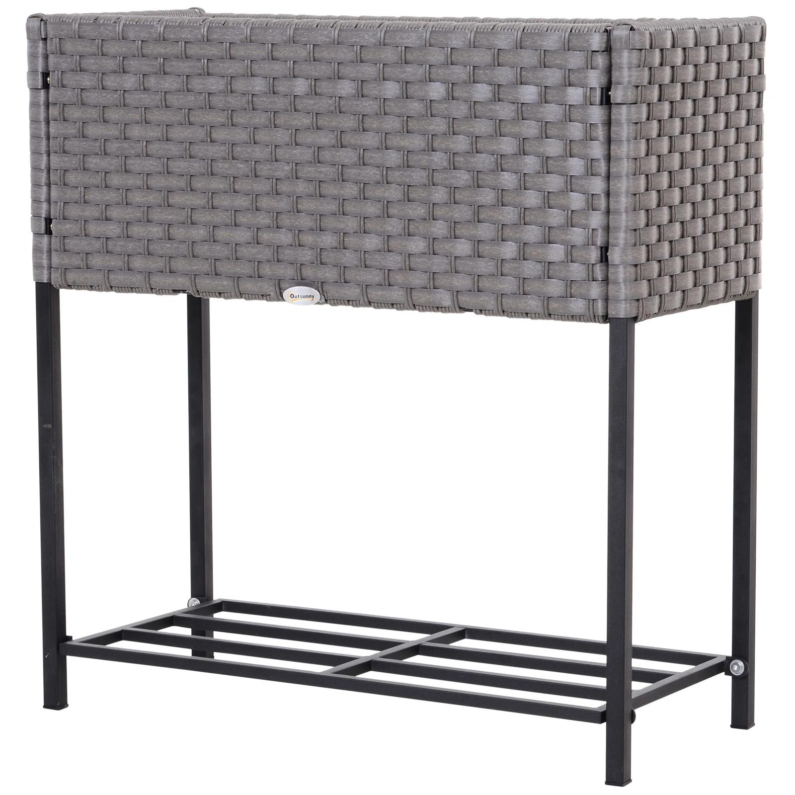 Outsunny verhoogd bed, bloembak met irrigatiesysteem, ideaal voor tuinieren, rotan bruin, 70 x 30 x 72 cm | Aosom.nl