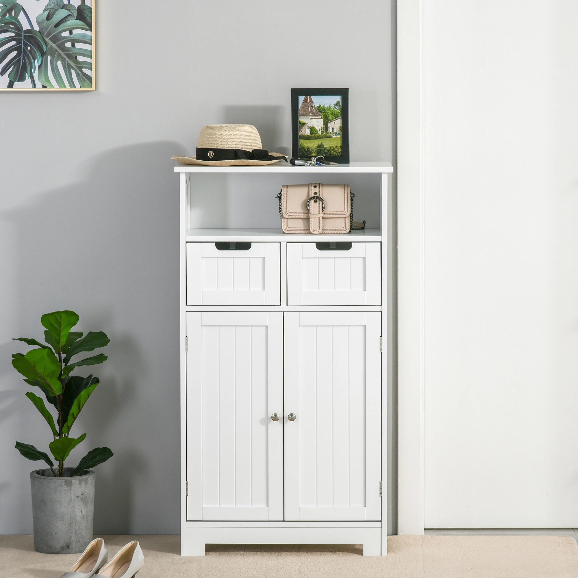 Kleankin Wastafelkast Modern Badkamermeubel Badkamermeubel Badkast Met Dubbele Deur Wastafel Onderkast Wit 60 X 30 X 60 Cm
