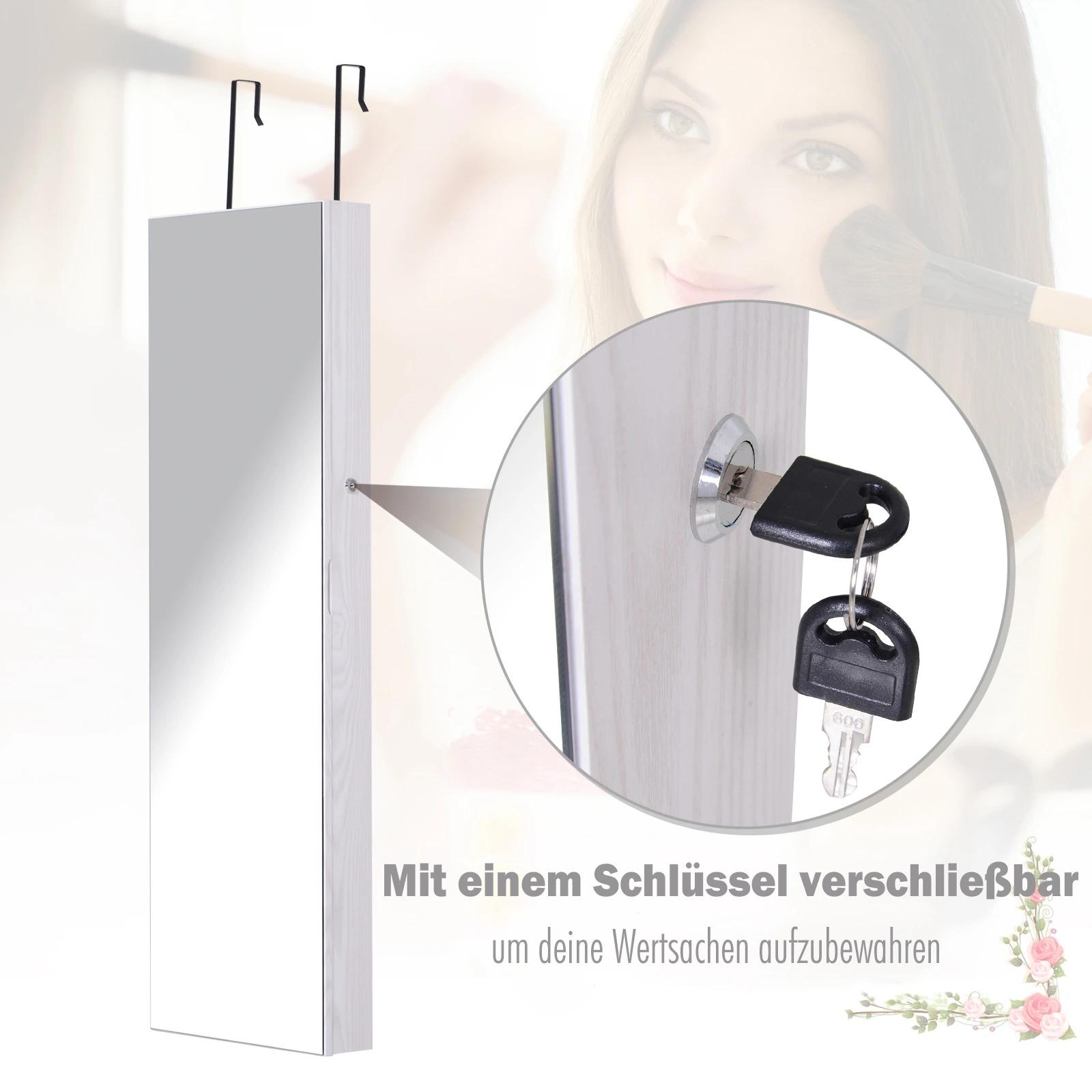 HOMCOM sieradenkast spiegelkast wandkast met LED wand- / deurbevestiging MDF wit 37 x 120 x 10 cm