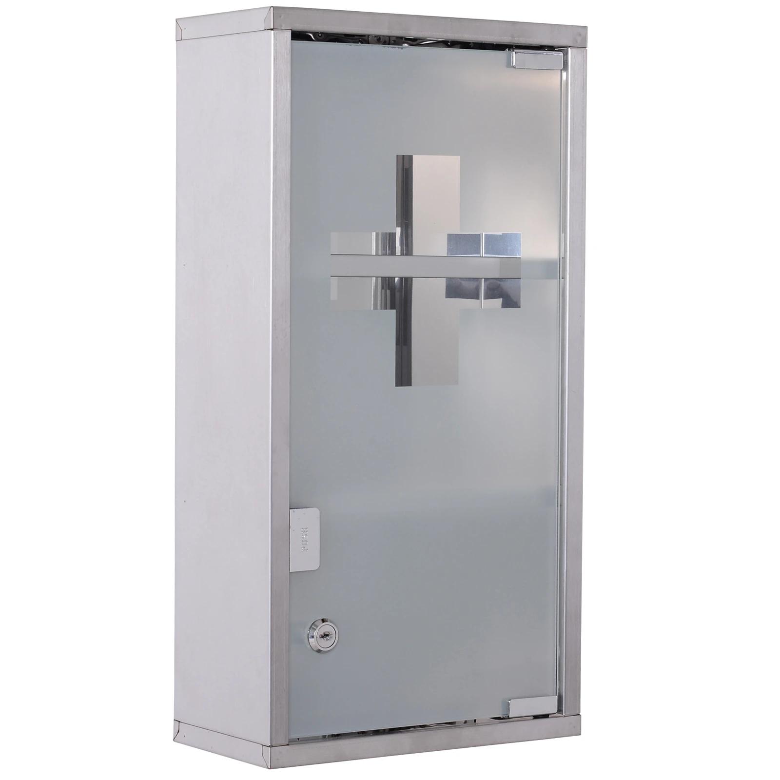 HOMCOM Medicijnkastje met 3 Vakken Veiligheidsmedicijnkastje van RVS Wandkast voor EHBO en Apotheek met Glasdeur 30x12x45cm, Zilver | Aosom.nl