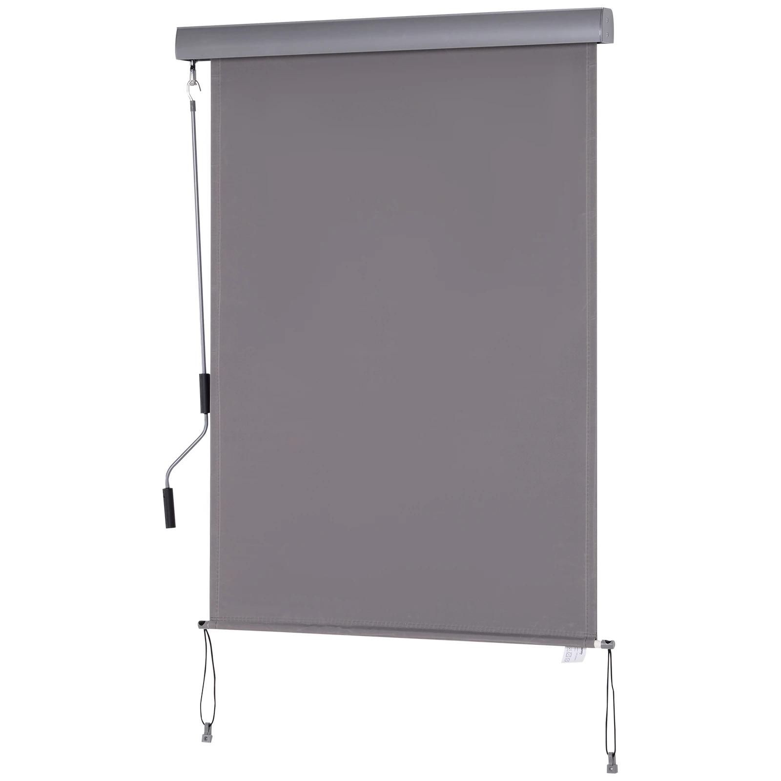 Outsunny Rolgordijn Met Handslinger Raamrolgordijn Wand-/ Dakmontage UV50 Aluminium Grijs 100 X 140 Cm~0v4313vlq1g01