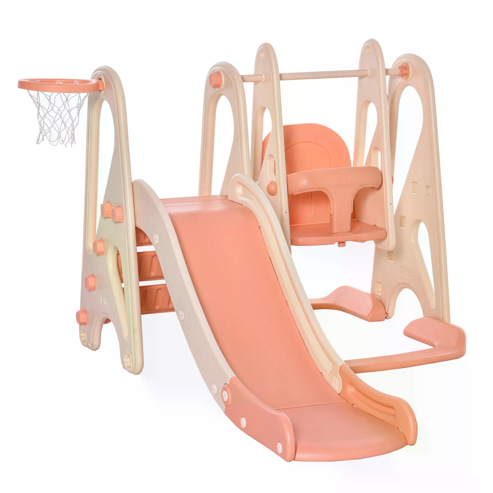 3 in 1 Design Kids Swing and Slide Set with Basketball Hoop