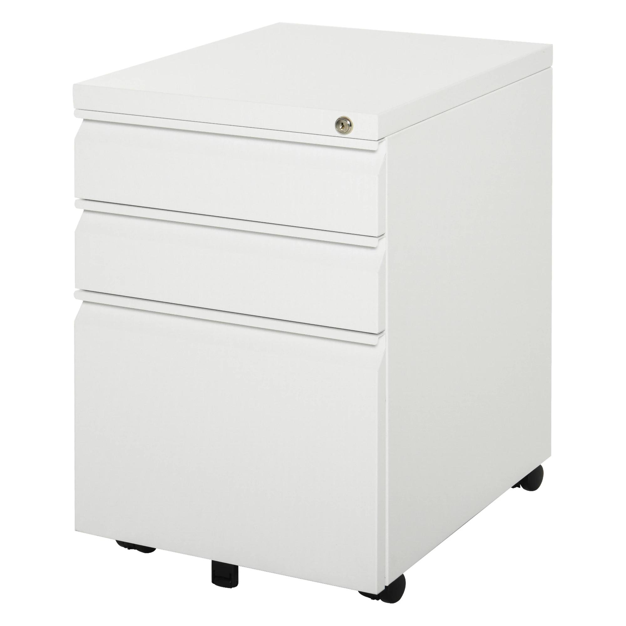 Vinsetto archiefkast, kantoorkast op wielen, kantoorcontainer, rolcontainer met laden voor thuiskantoor, wit, 39 x 48 x 60 cm | Aosom.nl