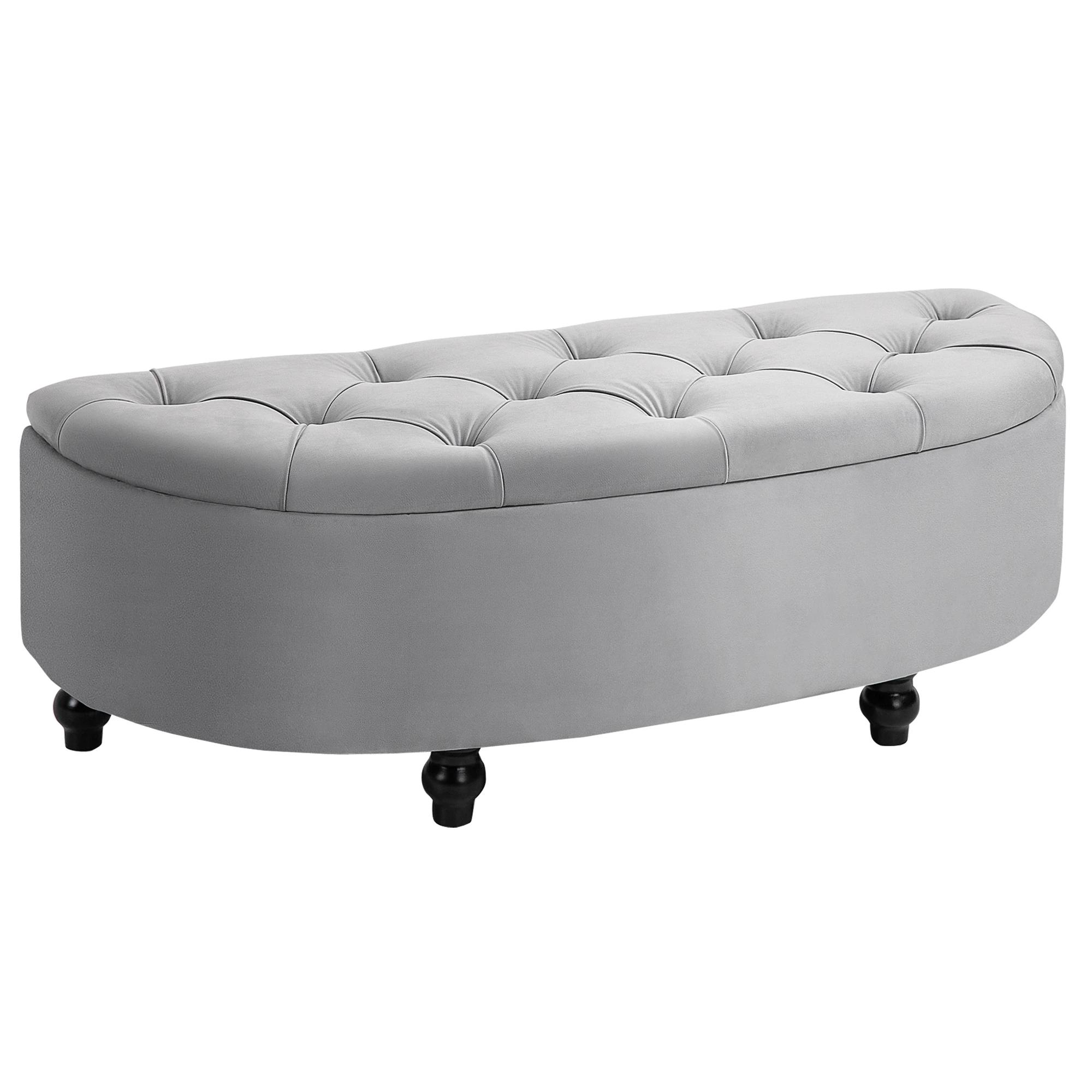 HOMCOM Opbergkruk, 2-in-1 poef, gestoffeerd, luxe fluweel, hydraulische dempers, 2 hydraulische dempers, 120 x 46 x 42 cm, grijs | Aosom.nl