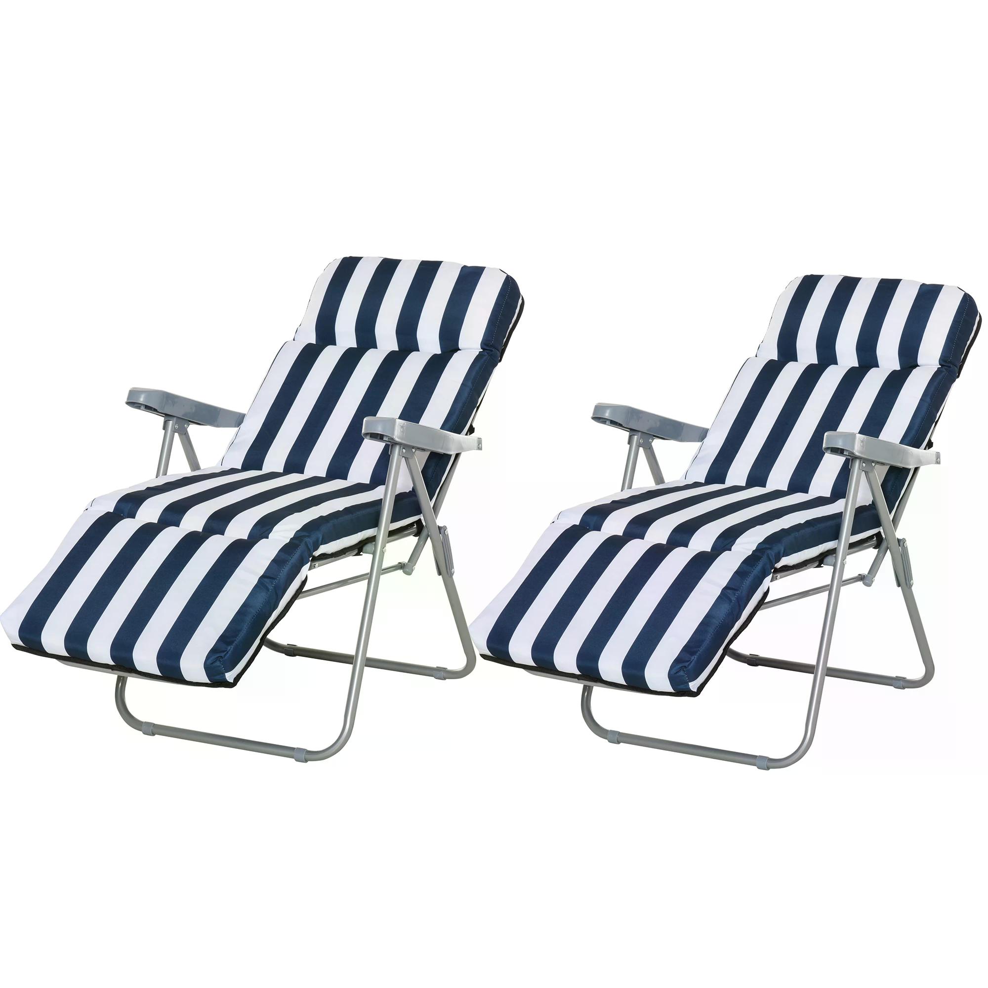 Outsunny 2Pc Folding Sun Loungers Set-Blue/White - Aosom Ireland from Aosom IE