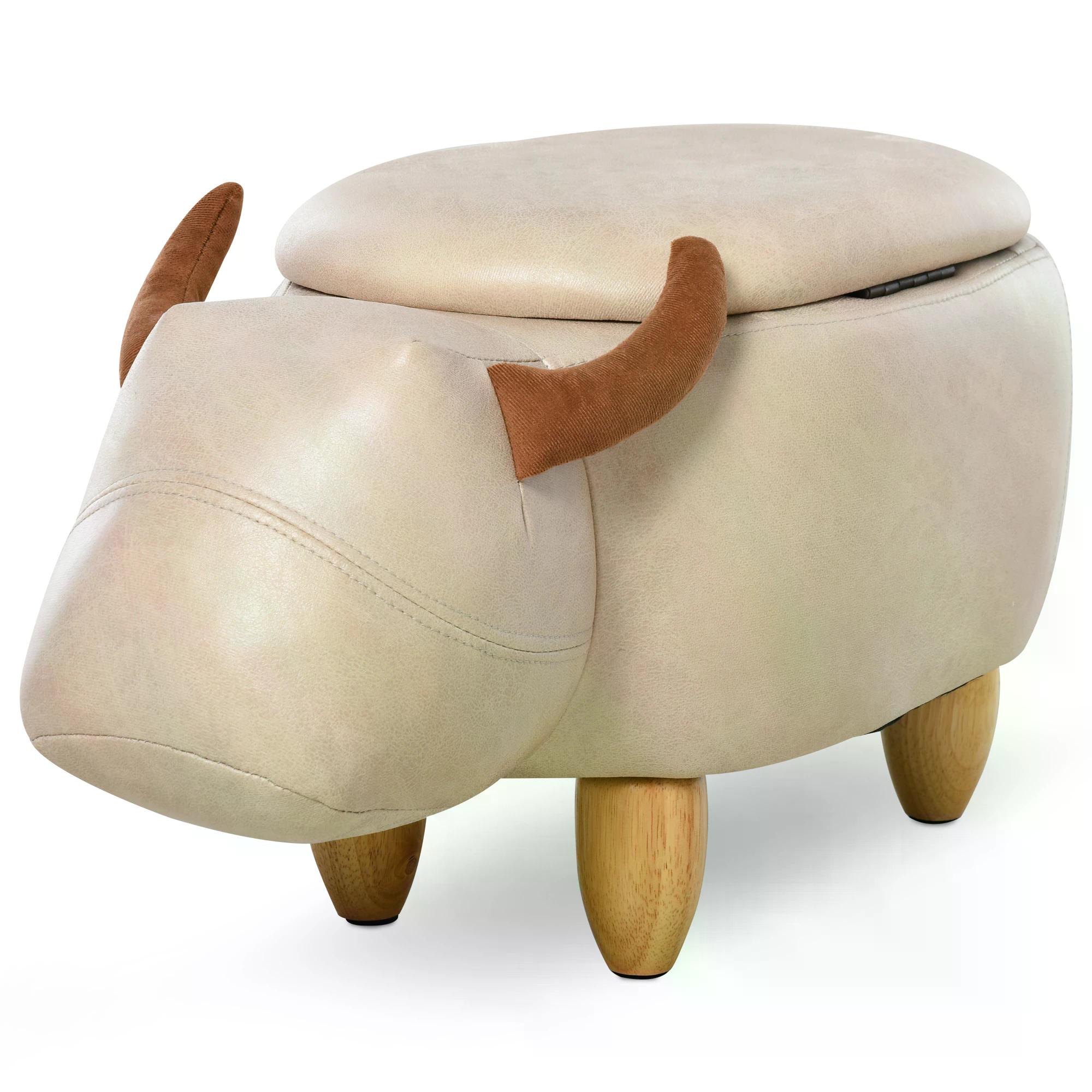 HOMCOM PU Leather Upholstered Cow Storage Stool Ivory|Aosom Ireland