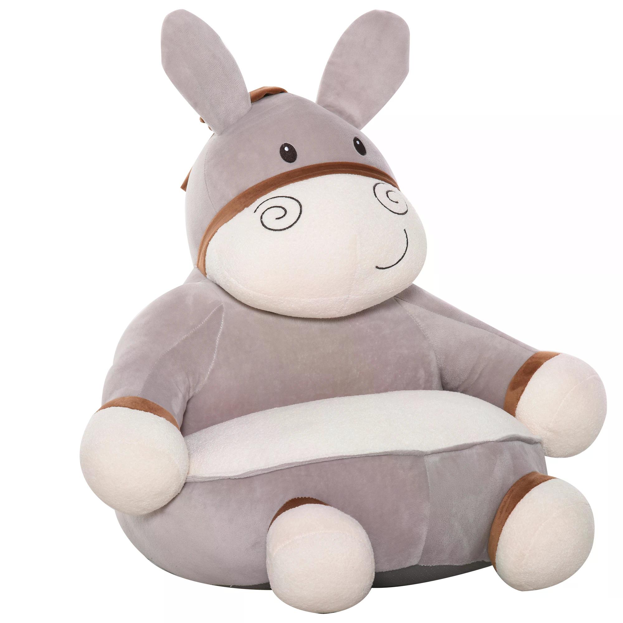 HOMCOM Kids' Sofa Cartoon Donkey Design Grey Multi-functional Armrest Chair Flannel PP Cotton Cozy -... from Aosom IE