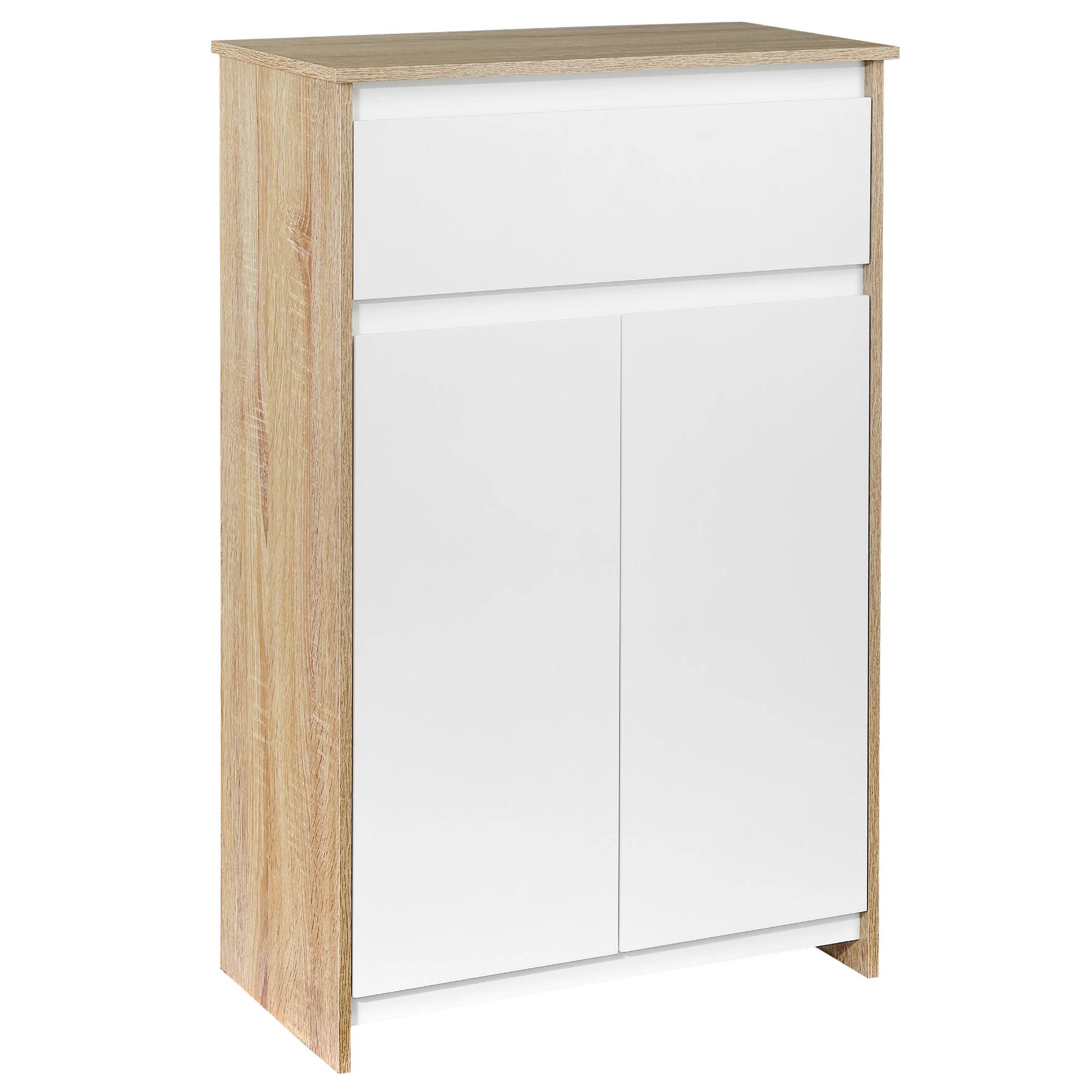 Meuble de salle de bain - kleankin - 2 tiroirs, placard double porte et étagère réglable - MDF - 60 x 30 x 75 cm - blanc et gris - Maison