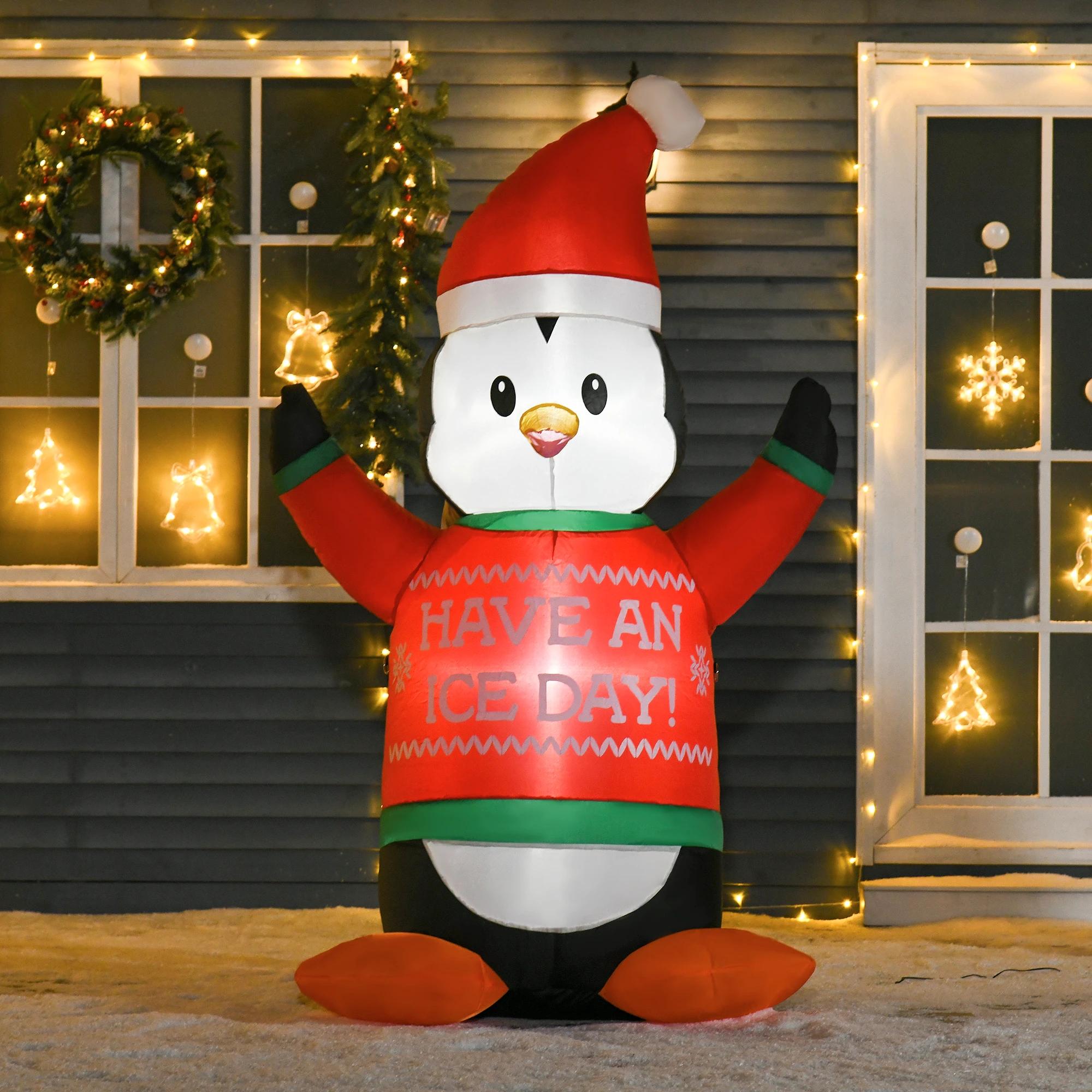 HOMCOM opblaasbare pinguïns op ijsbeer 2,1 m kerstdecoratie met