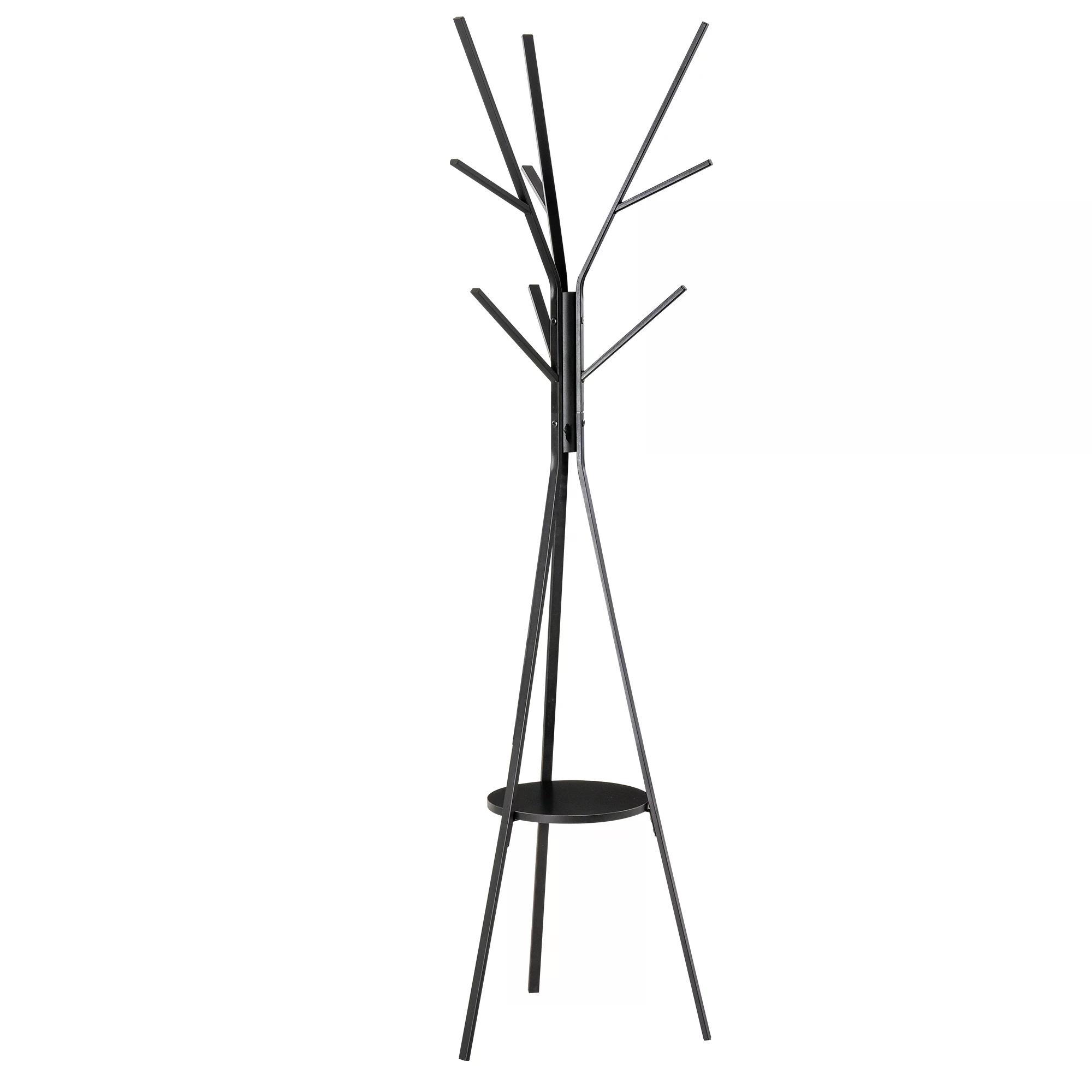 180cm Free Standing Metal Coat Rack Stand 9 Hooks Clothes Tree with 1 Shelf Hat Display