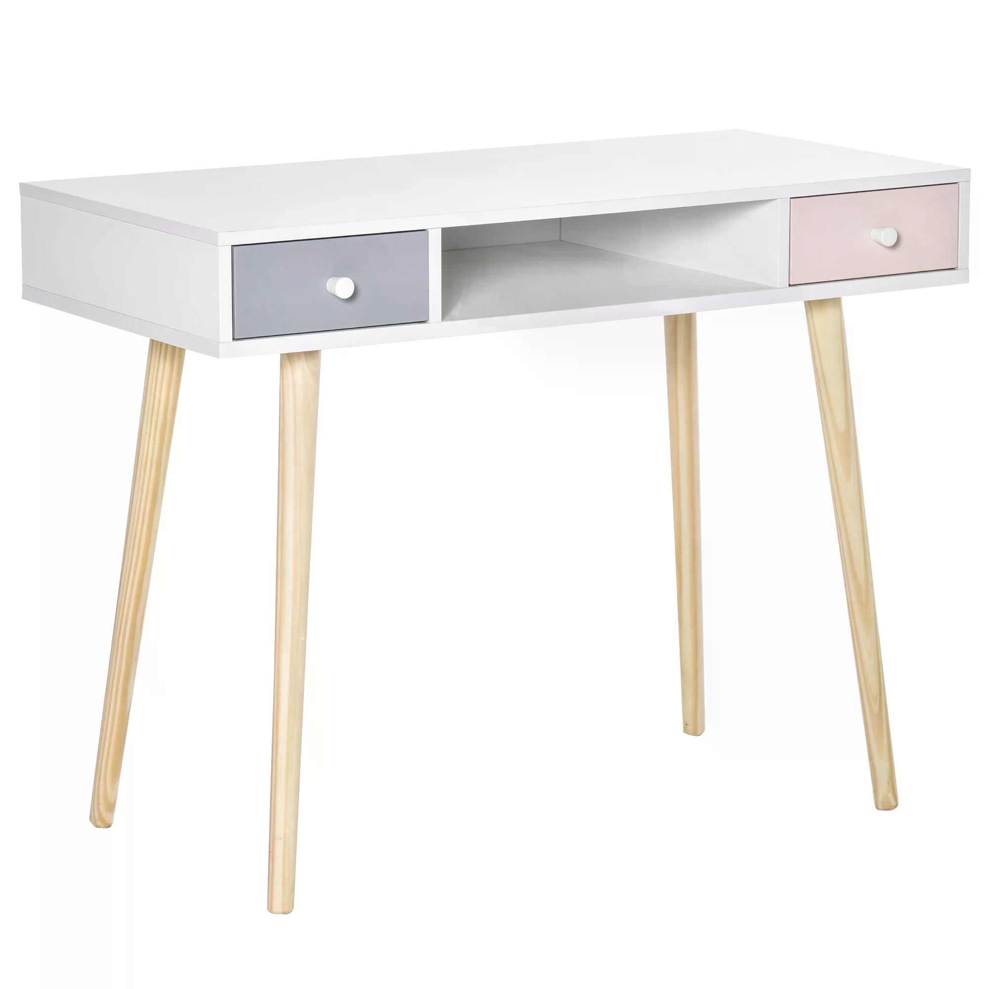 HOMCOM Kids Wooden Study Table Writing Desk with Drawer Ergonomic 39'' x 19'' x 30'' White and Pink -... at Aosom IE