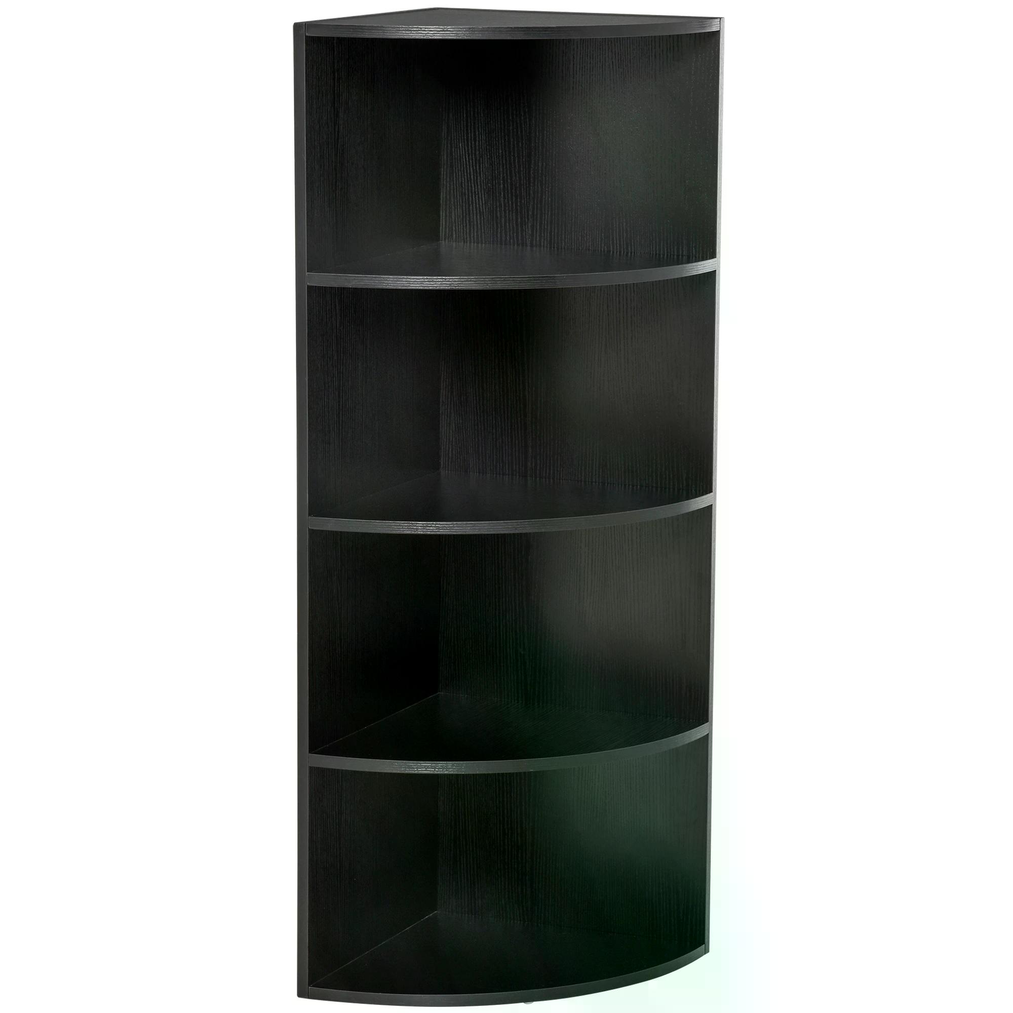 4 Tier Wood Corner Shelf Unit Freestanding Fan Bookshelf Plants