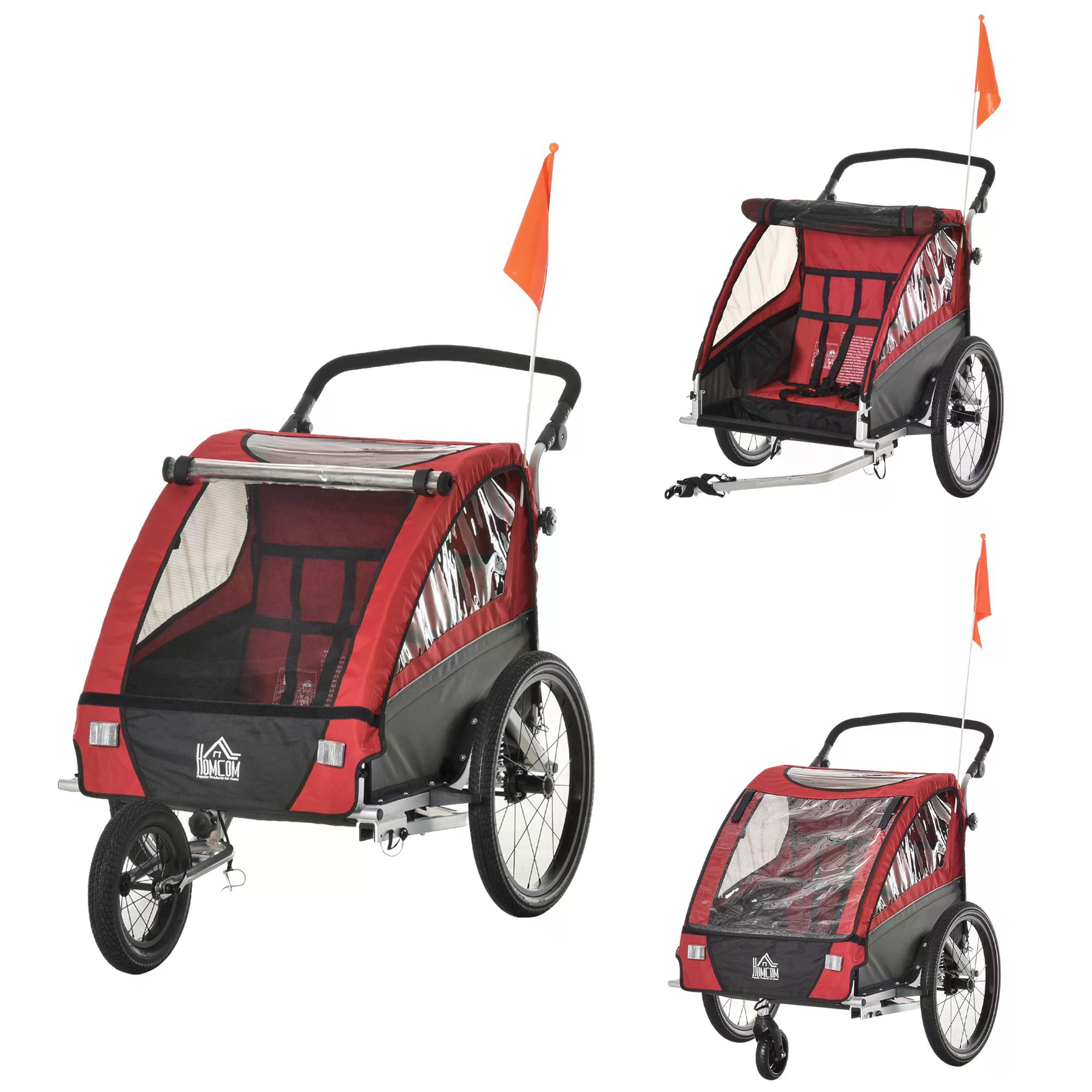 Child Bike Trailer 3 In1 Foldable Jogger Stroller 2Seater Baby Stroller Transport