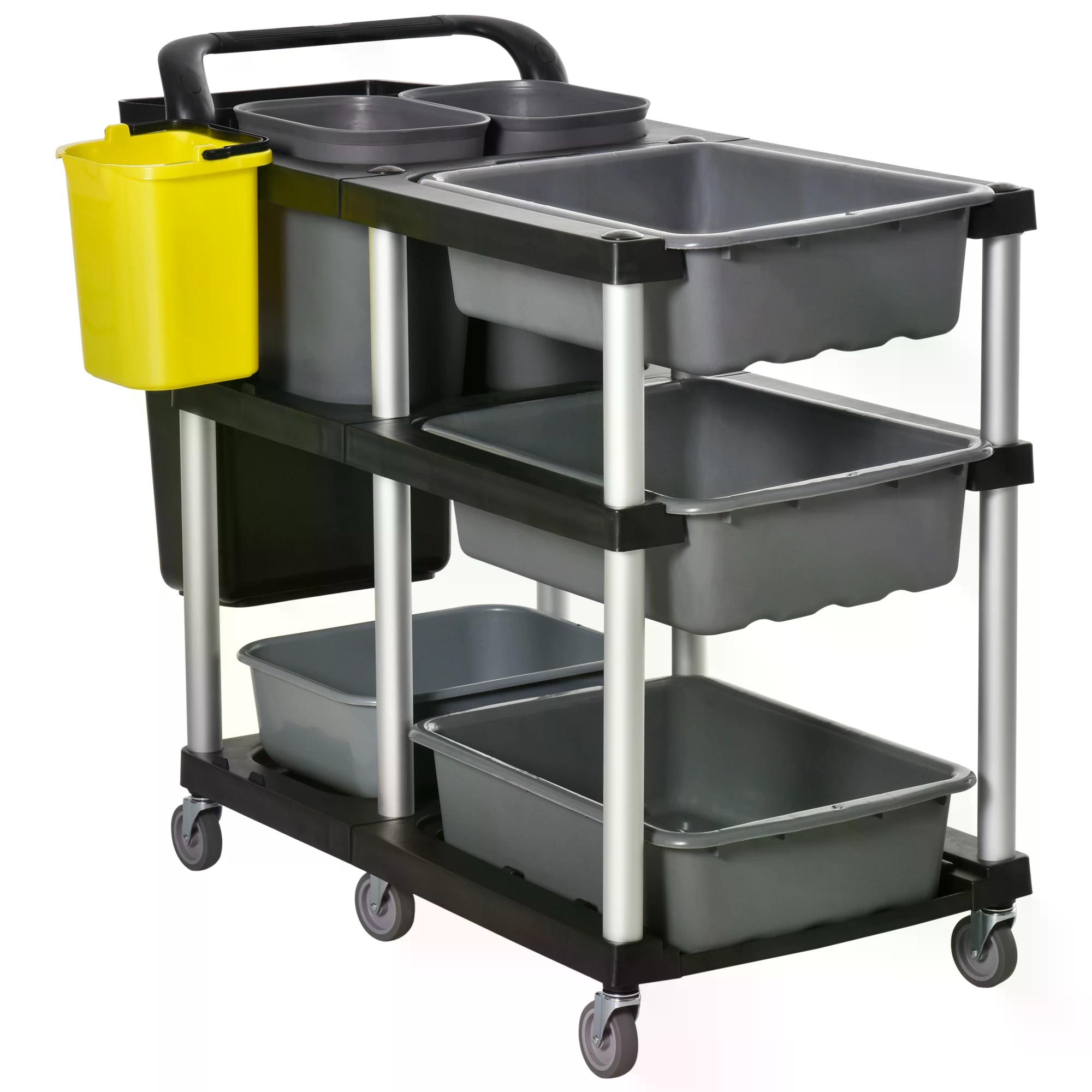 HOMCOM cleaning trolley with 3 levels 110 cm x 50 cm x 92 cm | Aosom Ireland