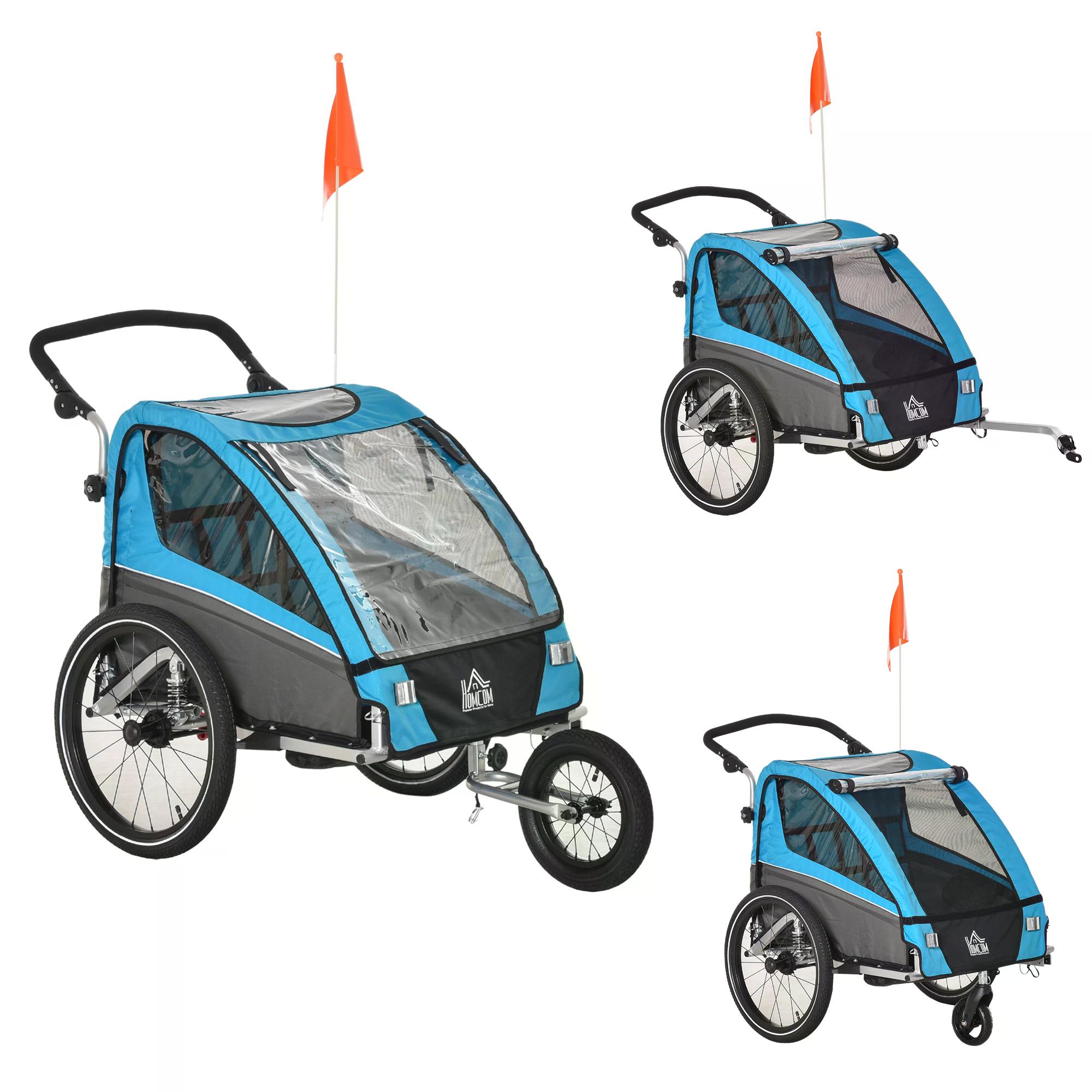 Child Bike Trailer 3 In1 Foldable Jogger Stroller 2Seater Baby Stroller Transport