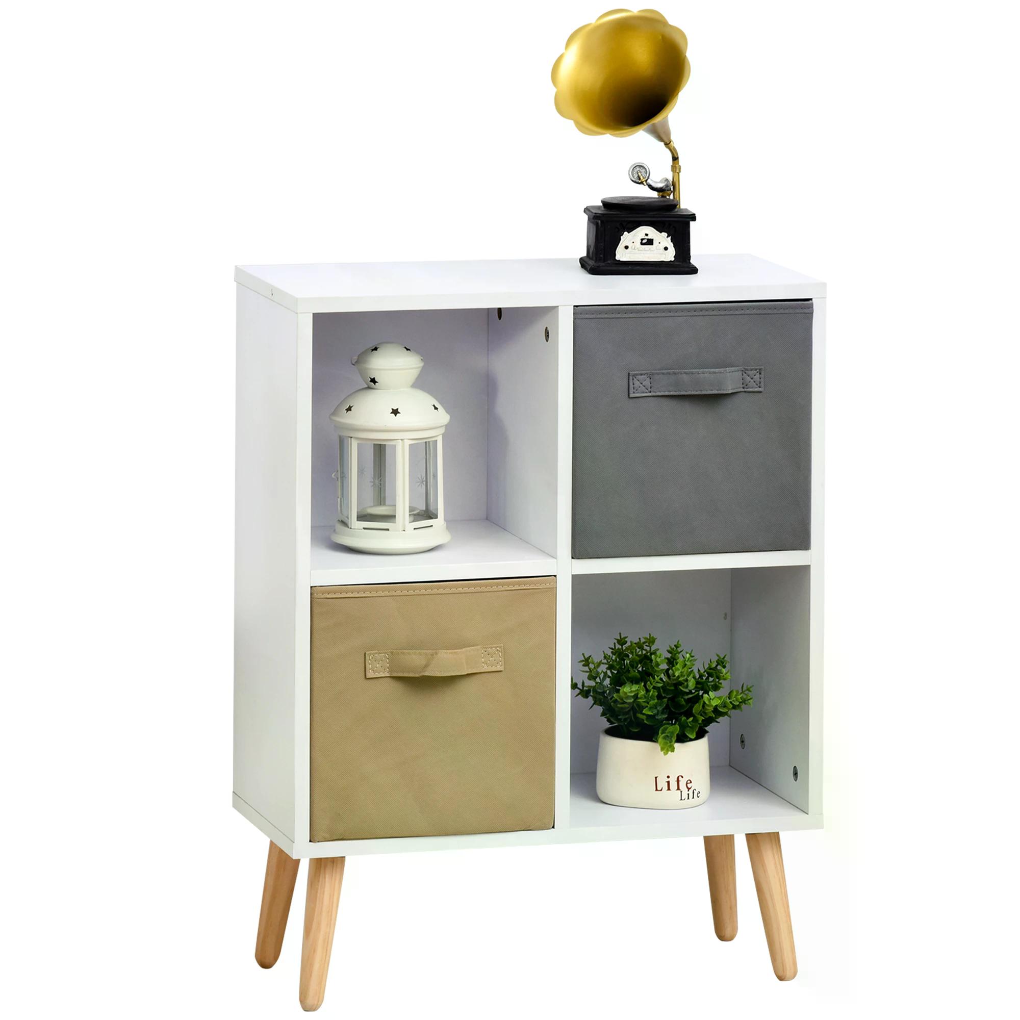 Freestanding 4 Cube Storage Unit w/ 2 Fabric Drawers