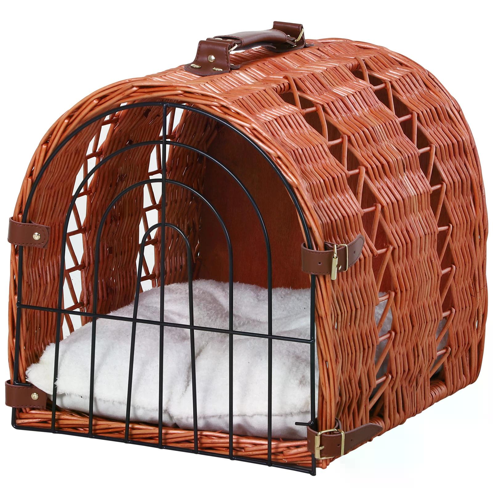 PawHut Wicker Cat Carrier Basket Kitten Bed Portable Pet Caves Houses w