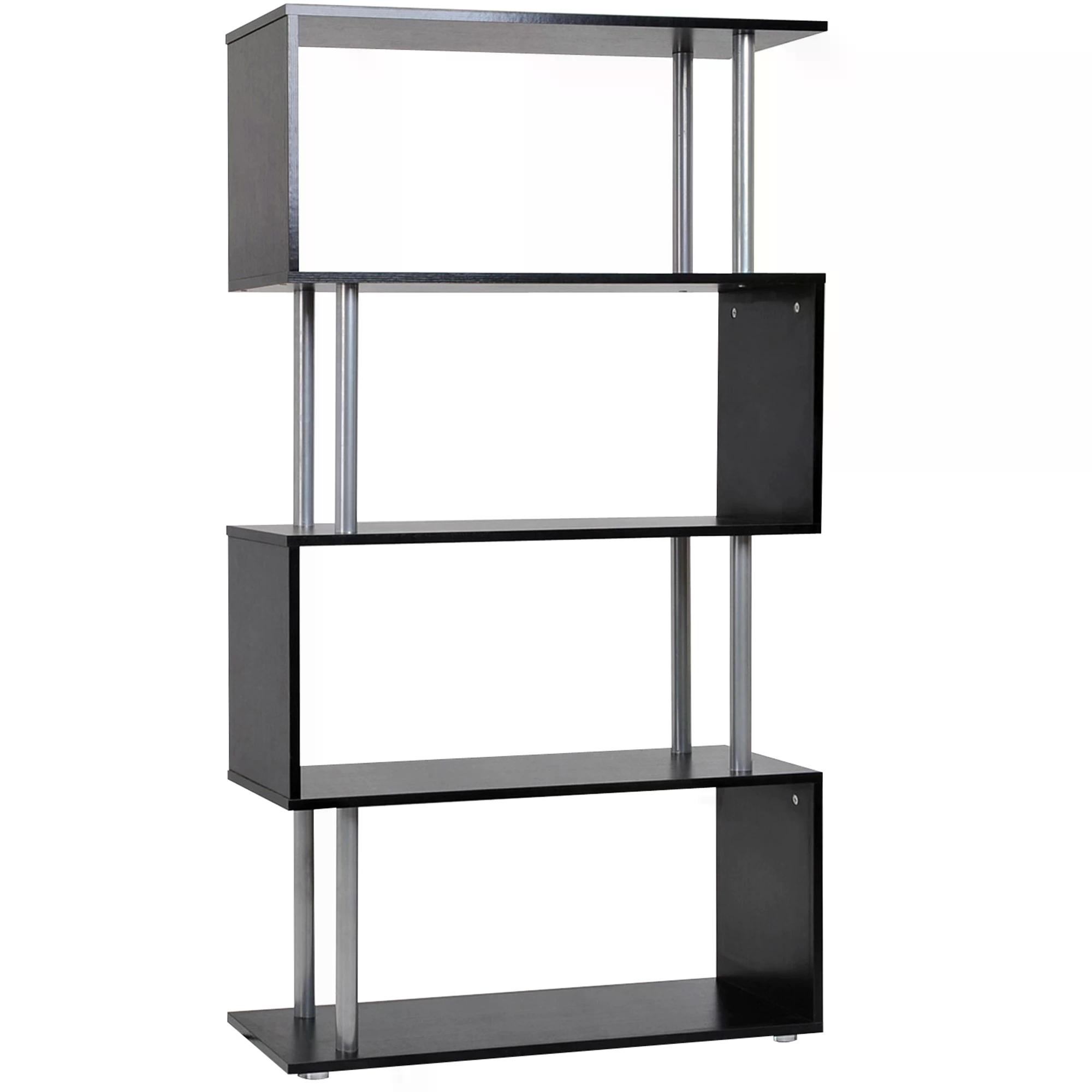 HOMCOM Wooden S Shape Bookcase Bookshelf Dividers Storage Display Unit