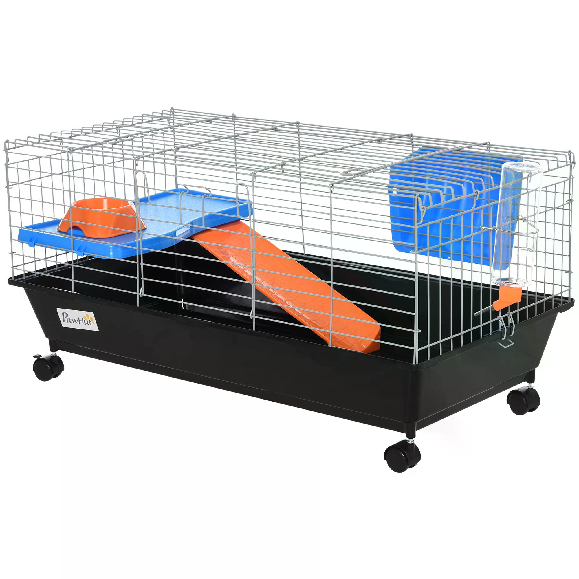PawHut Small Animal Cage Rabbit Guinea Pigs Chinchillas Cage w/ Wheels