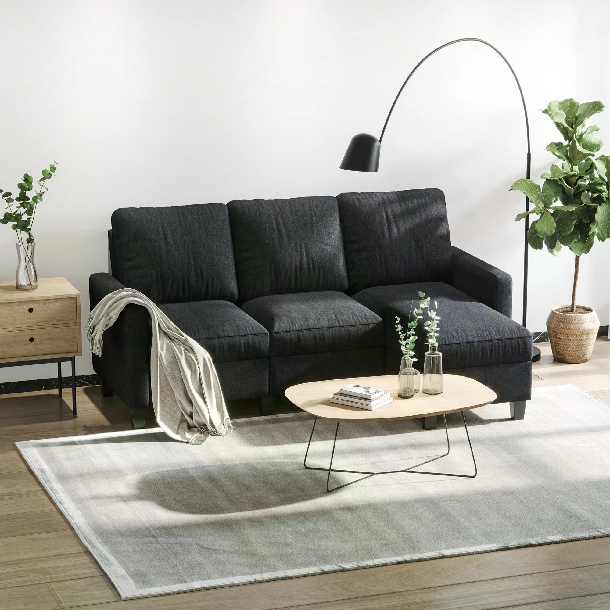 HOMCOM Modern L shaped Fabric Sectional Sofa Couch w Chaise Lounge Reversible Ottoman Bench