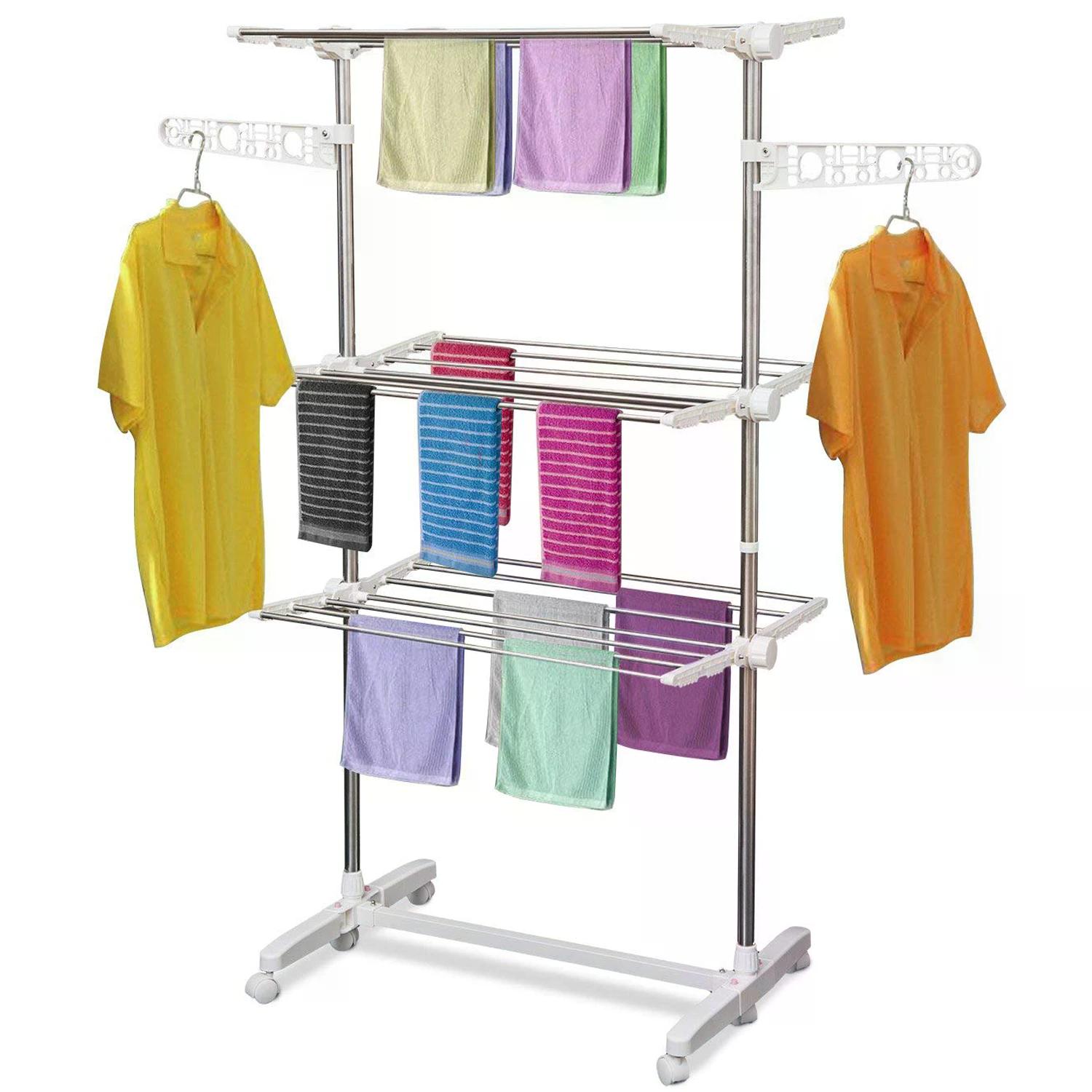 HOMCOM Folding Cloth Rail Adjustable Garment Rack With Wheels (3 Layer) | Aosom Ireland