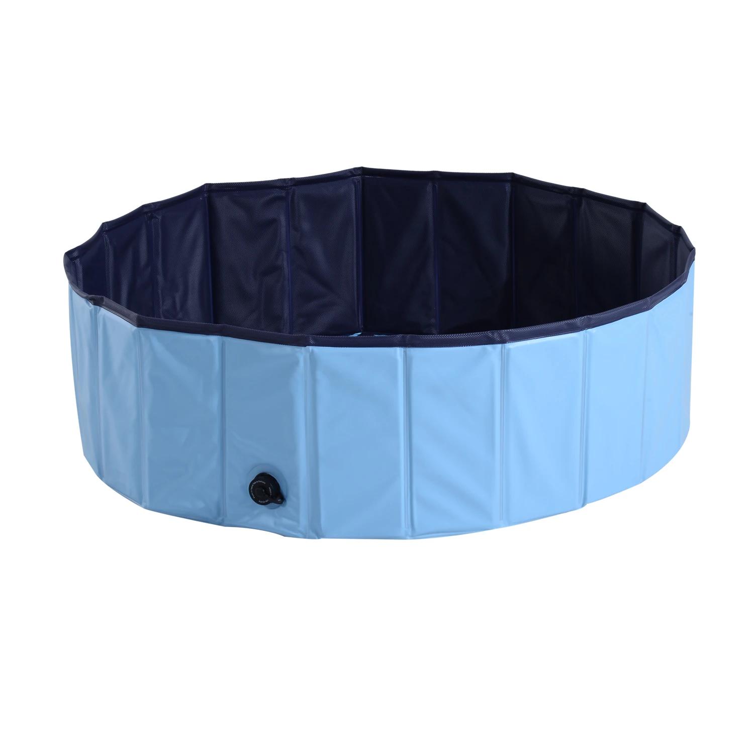 PawHut Piscina Dobrável para Cães Ø100×30 cm Banheira Portátil para Animais de Estimação Antiderrapante PVC Multiusos Cor Azul