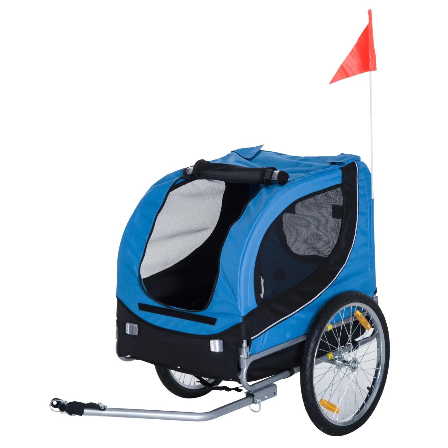PawHut Reboque de Bicicleta para Cães Reboque de Bicicleta para Animais de Estimação com Bandeira Reflectores 130x73x90cm Azul