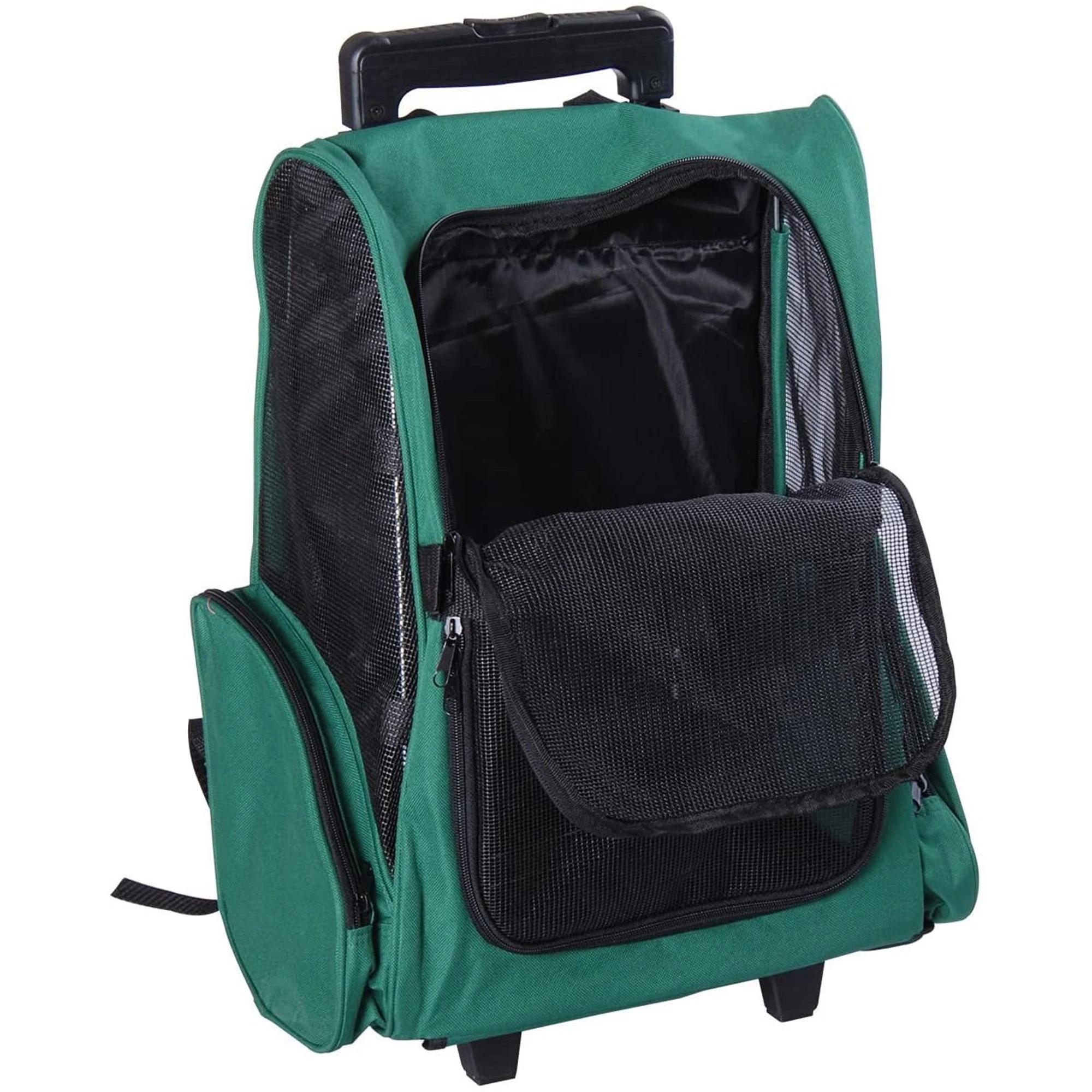 PawHut Transportadora 2 em 1 Mochila Carrinho Conforto Segurança Animais de Estimação 36x30x49cm Verde Preto Aosom Portugal