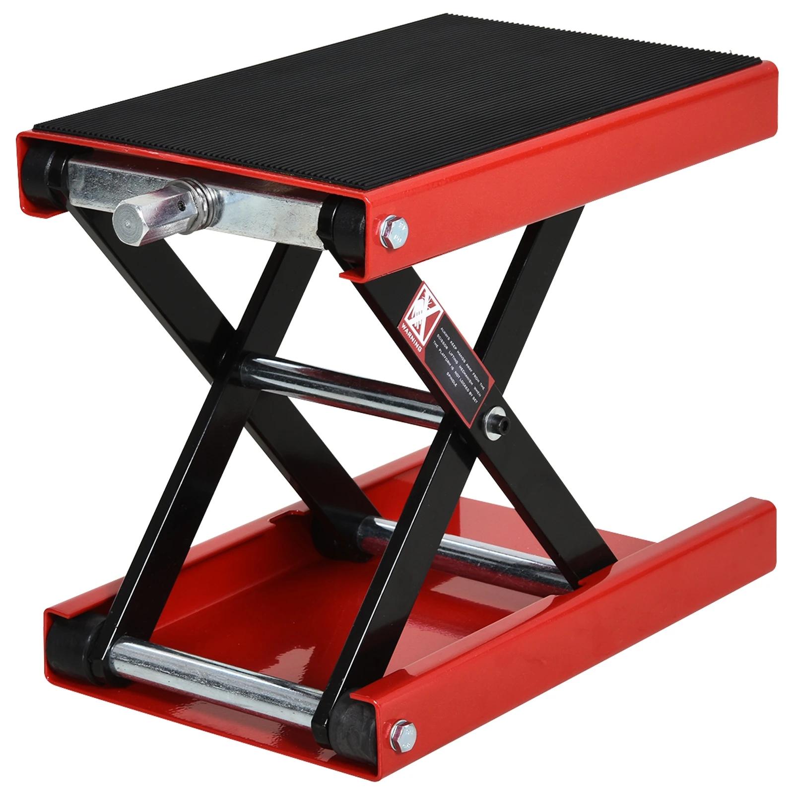 DURHAND Plataforma de elevação de tesoura com altura ajustável Carga 500 kg 41,5x23,5x10-37 cm Preto e Vermelho Aosom Portugal
