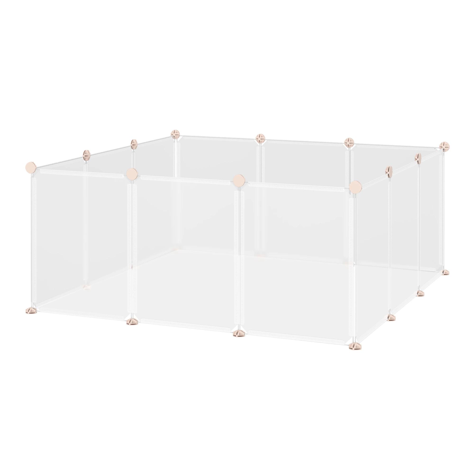 PawHut Recinto para Pequenos Animais Modular de Metal com 12 Painéis e 24 Conectores para Coelhos Porquinhos da Índia 105x105x45 cm Branco