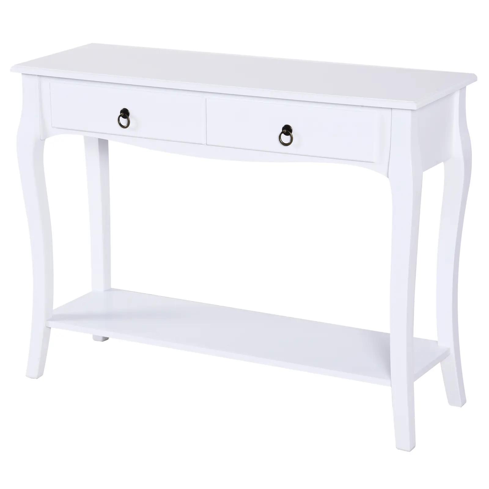 Homcom Branco Mesa Tipo Consola Para Sala De Estar Consola Para Entrada Com 2 Gavetas E Prateleira Inferior 100X33x75cm Aosom Portugal
