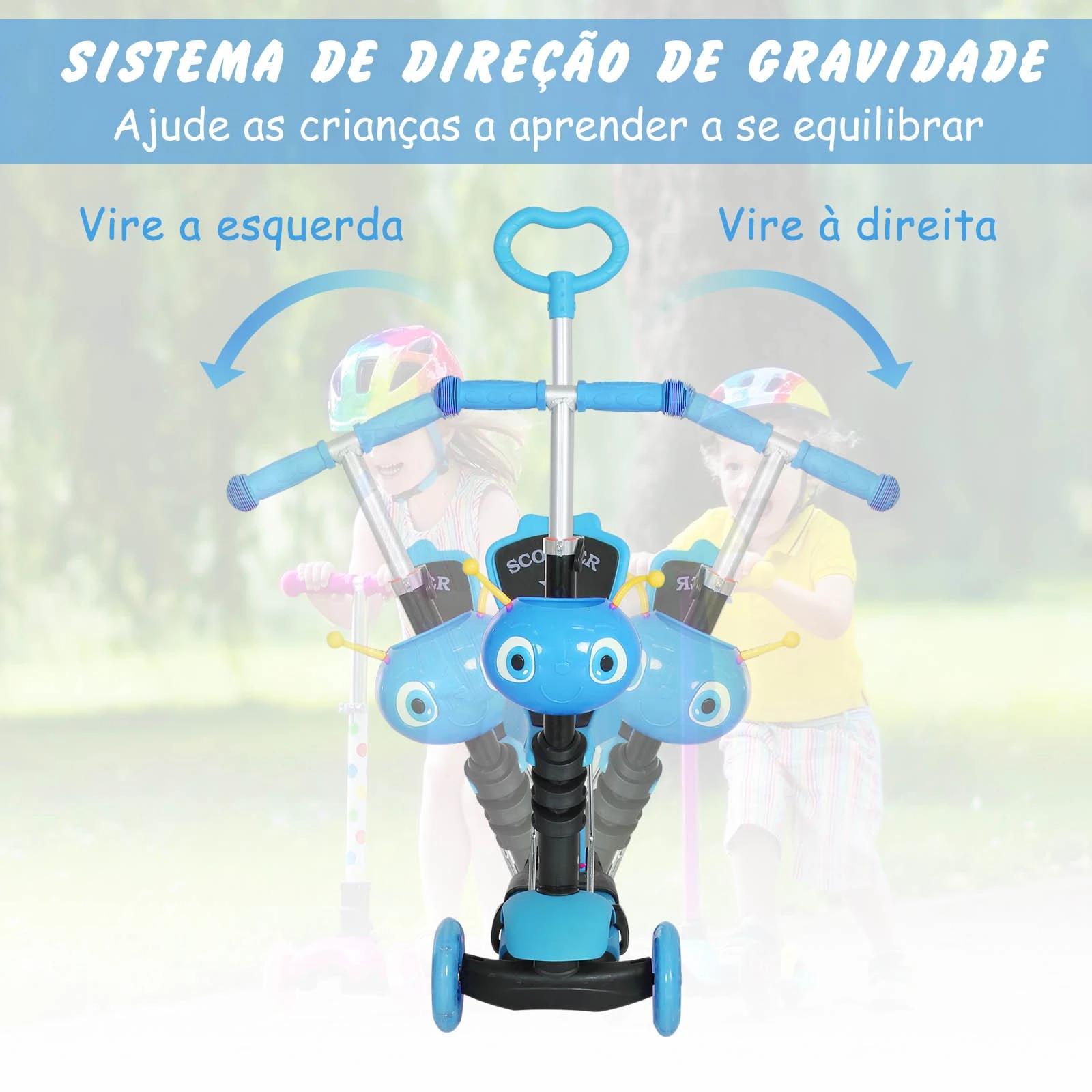 Trotinete para crianças acima de 1 ano com 3 rodas e assento removível,  62x25x72,5cm, Rosa | O Meu Jardim