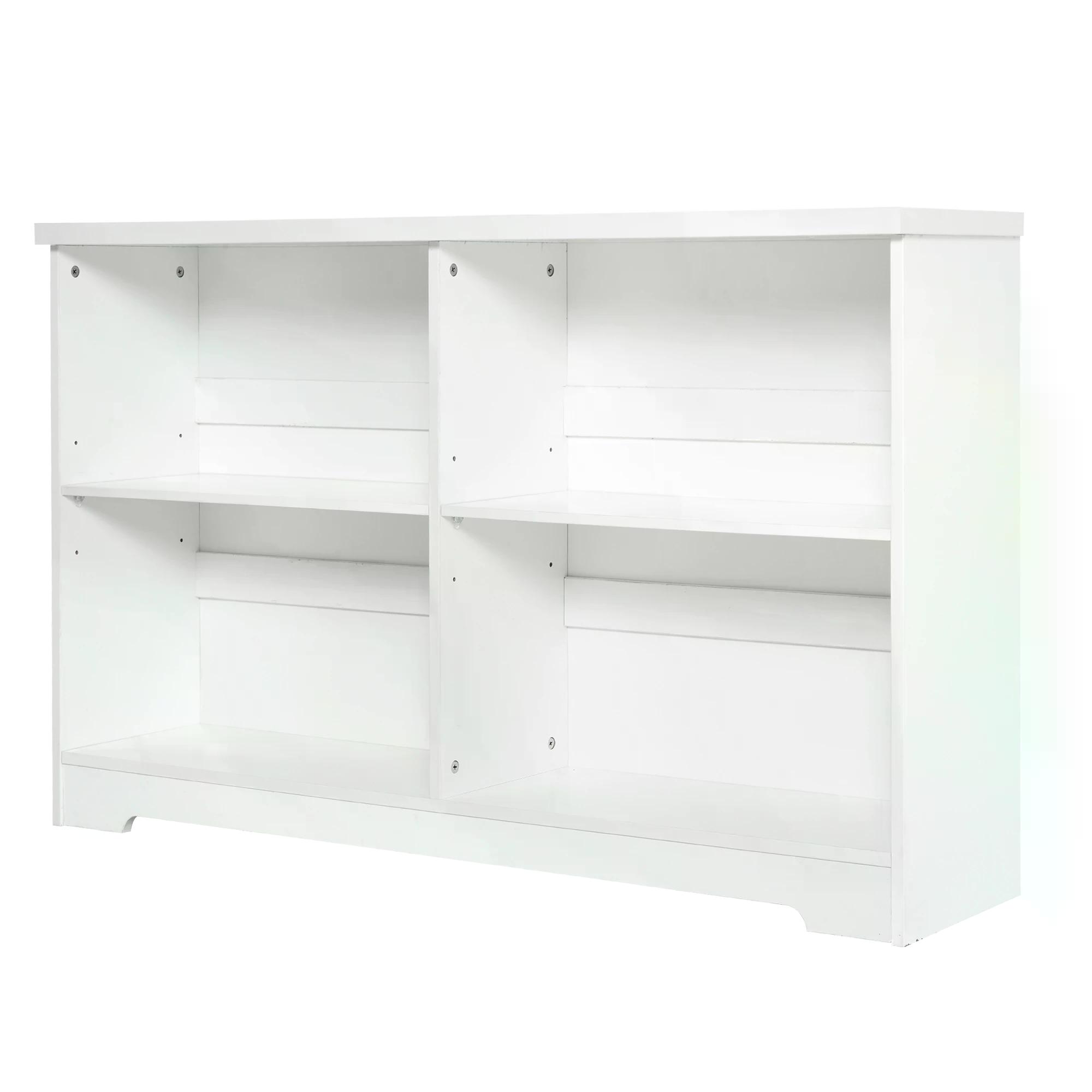 HOMCOM Wooden Bookcase 2-Tier 4 Cube Adjustable Shelf Low White for Storage Display at Aosom IE