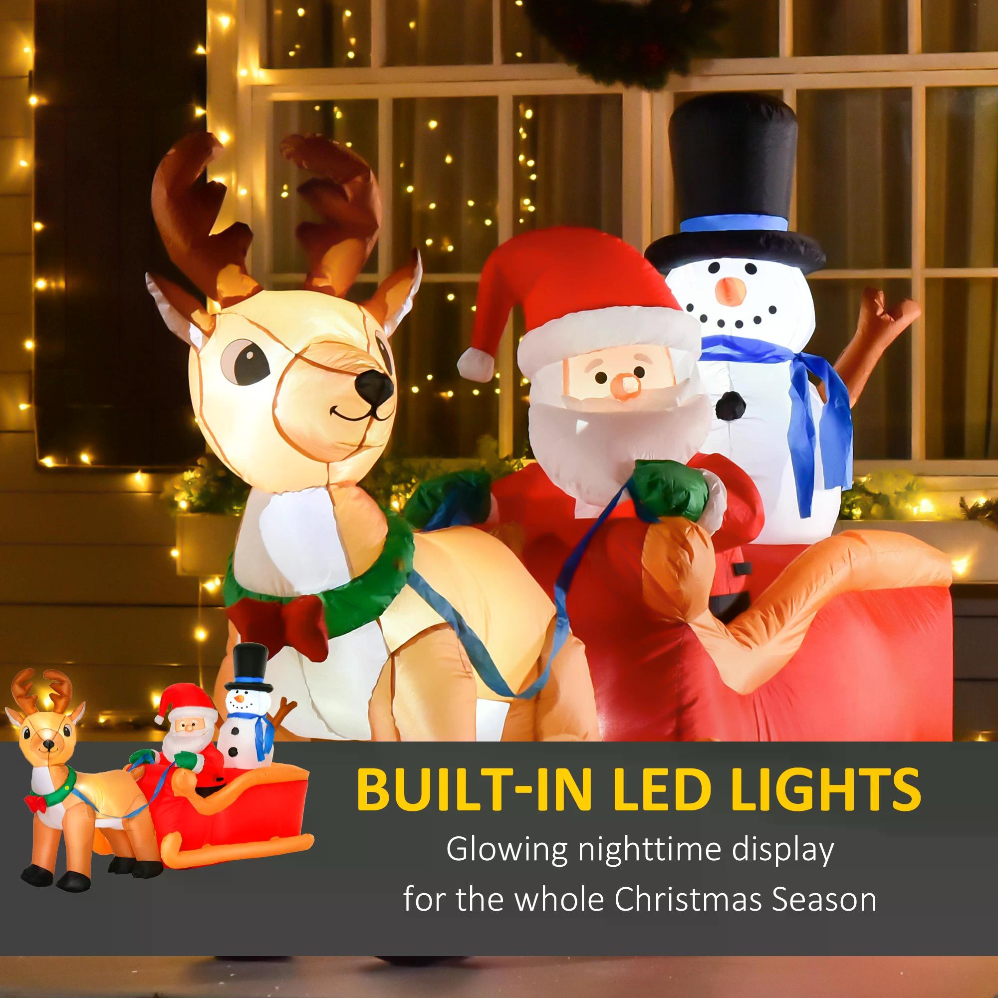 HOMCOM 1.3m Christmas Inflatable Santa Claus on Sleigh Deer, LED Lighted for Home Indoor Outdoor Garden Lawn Decoration Party Prop