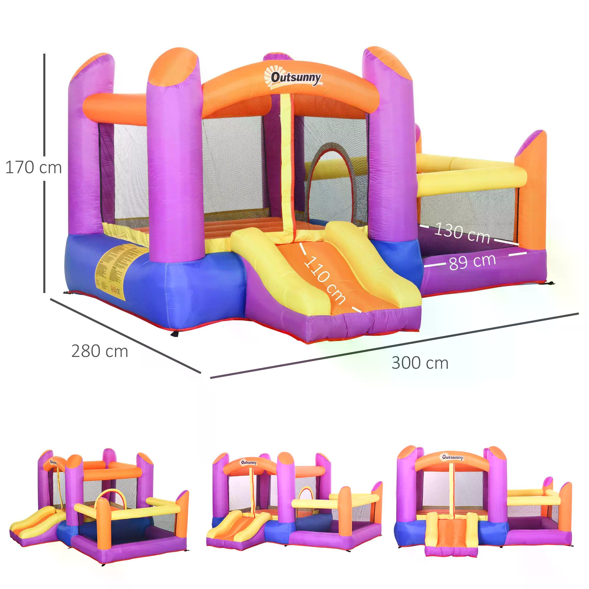 Outsunny Kids Bounce Castle House Inflatable Trampoline Slide Water Pool 3 in 1 with Inflator for Kids Age 3-12 Multi-color 3 x 2.8 x 1.7m