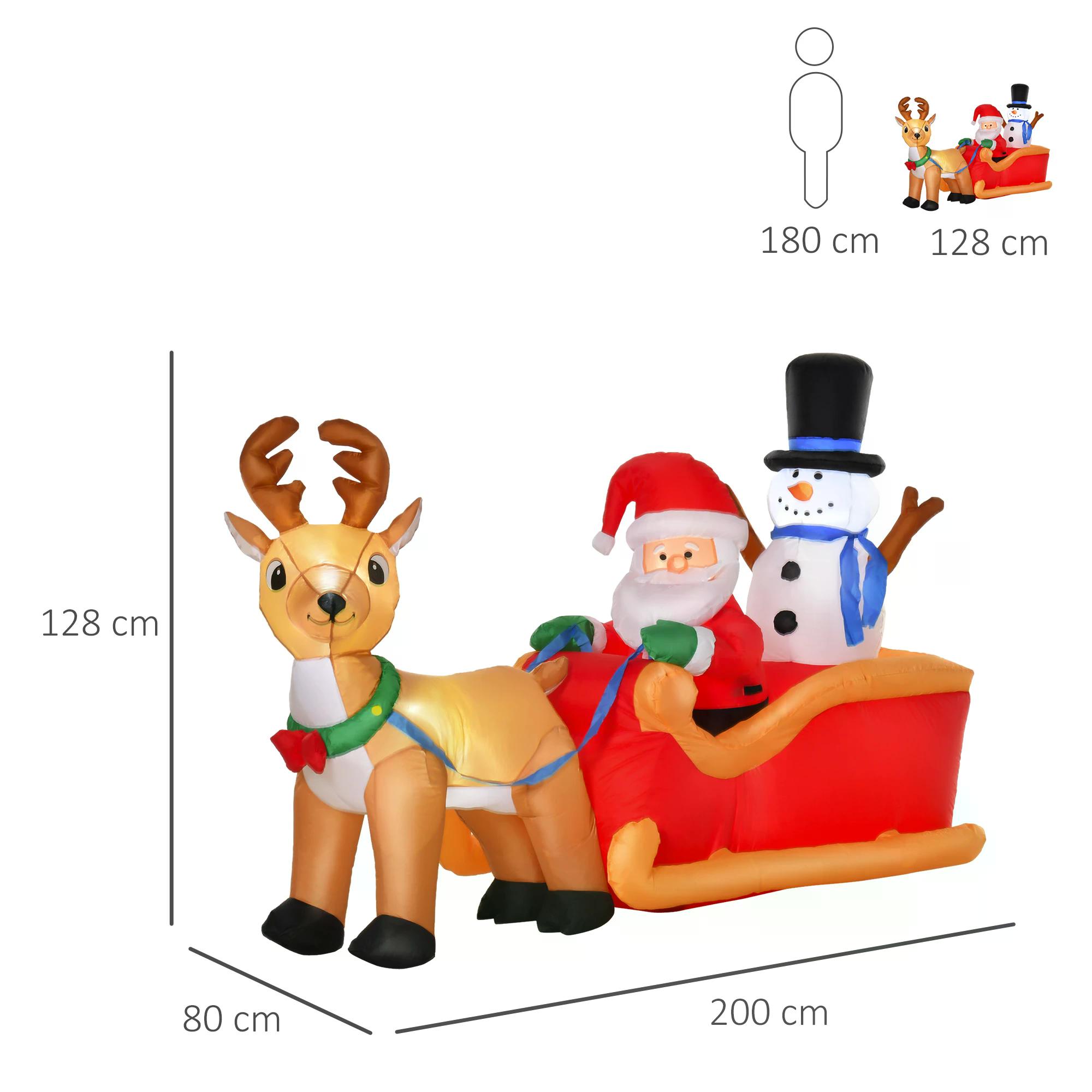 HOMCOM 1.3m Christmas Inflatable Santa Claus on Sleigh Deer, LED Lighted for Home Indoor Outdoor Garden Lawn Decoration Party Prop